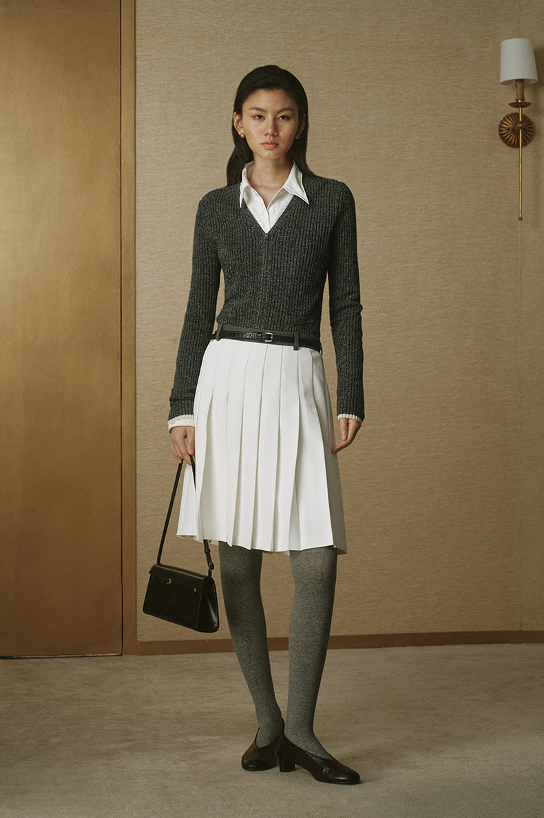 Wool-Blend Pleated Midi Skirt - Ivory White