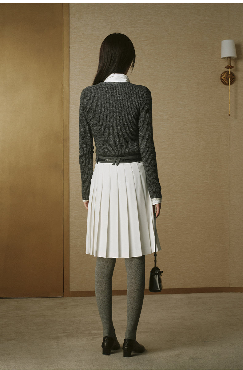 Wool-Blend Pleated Midi Skirt - Ivory White