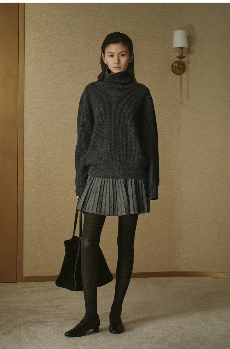 Fine Wool Pleated Mini Skirt - Pine Smoke Grey