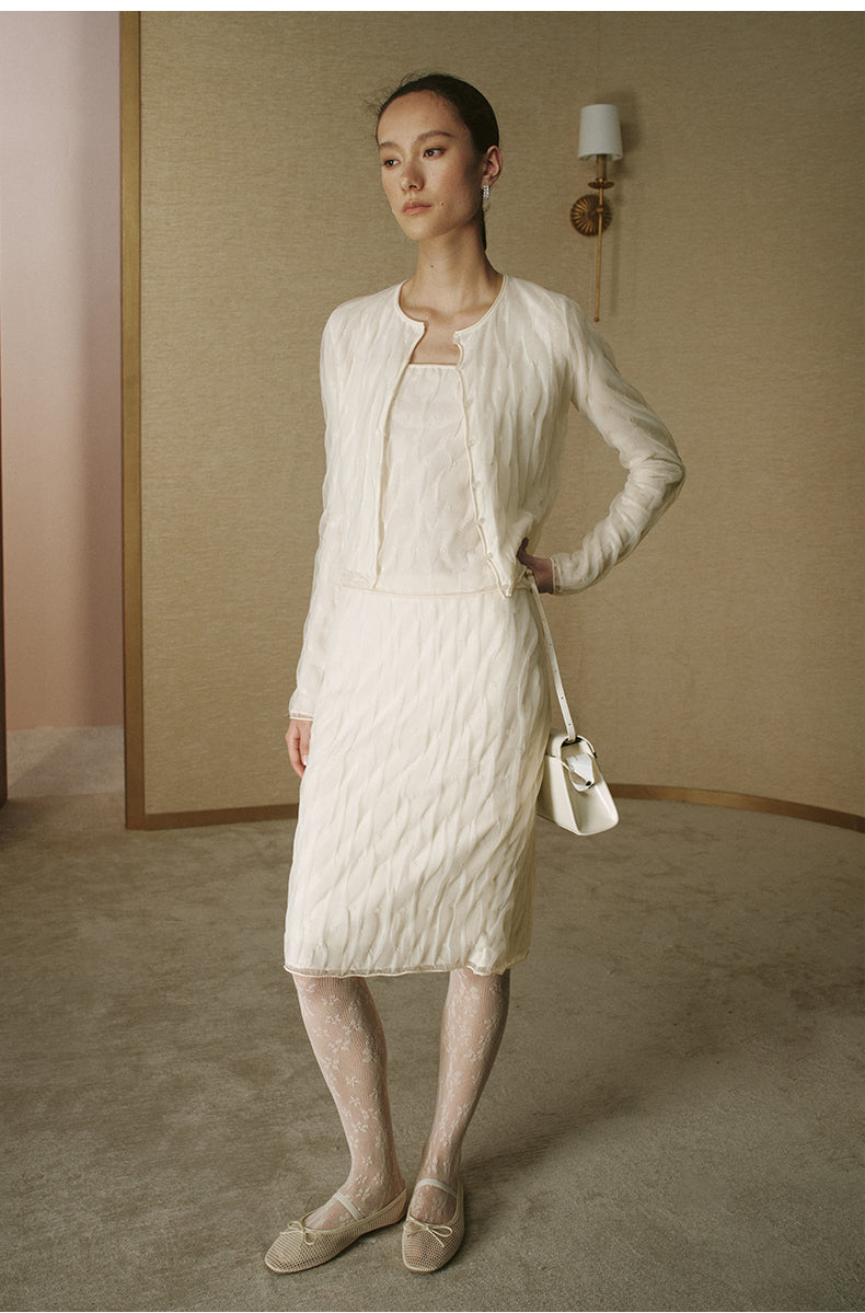 ZZ2FAKBH037 Double-Layer Dot Knit Skirt Vanilla White
