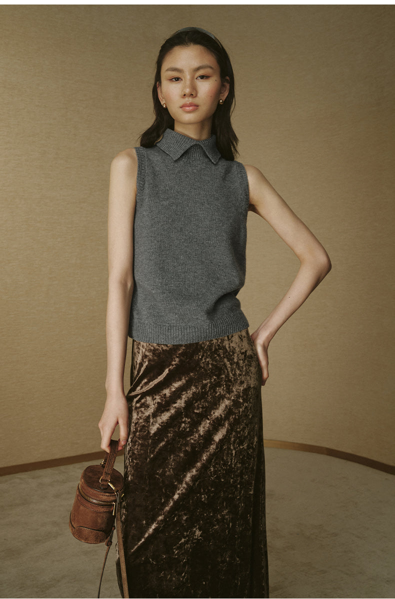 ZZ2FAKDB002 Cashmere Wool Knit Vest Pale Star Grey