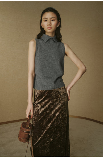 ZZ2FAKDB002 Cashmere Wool Knit Vest Pale Star Grey