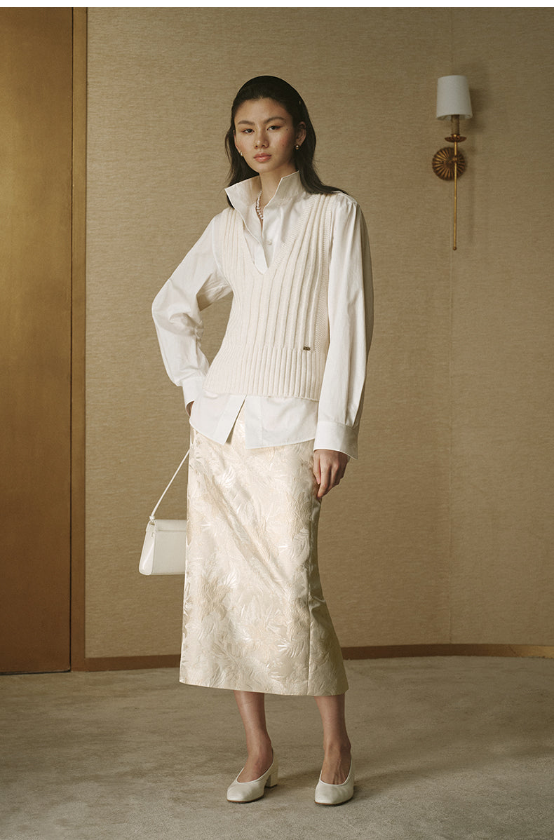 Cotton Wool V-Neck Knit Vest - Ivory White