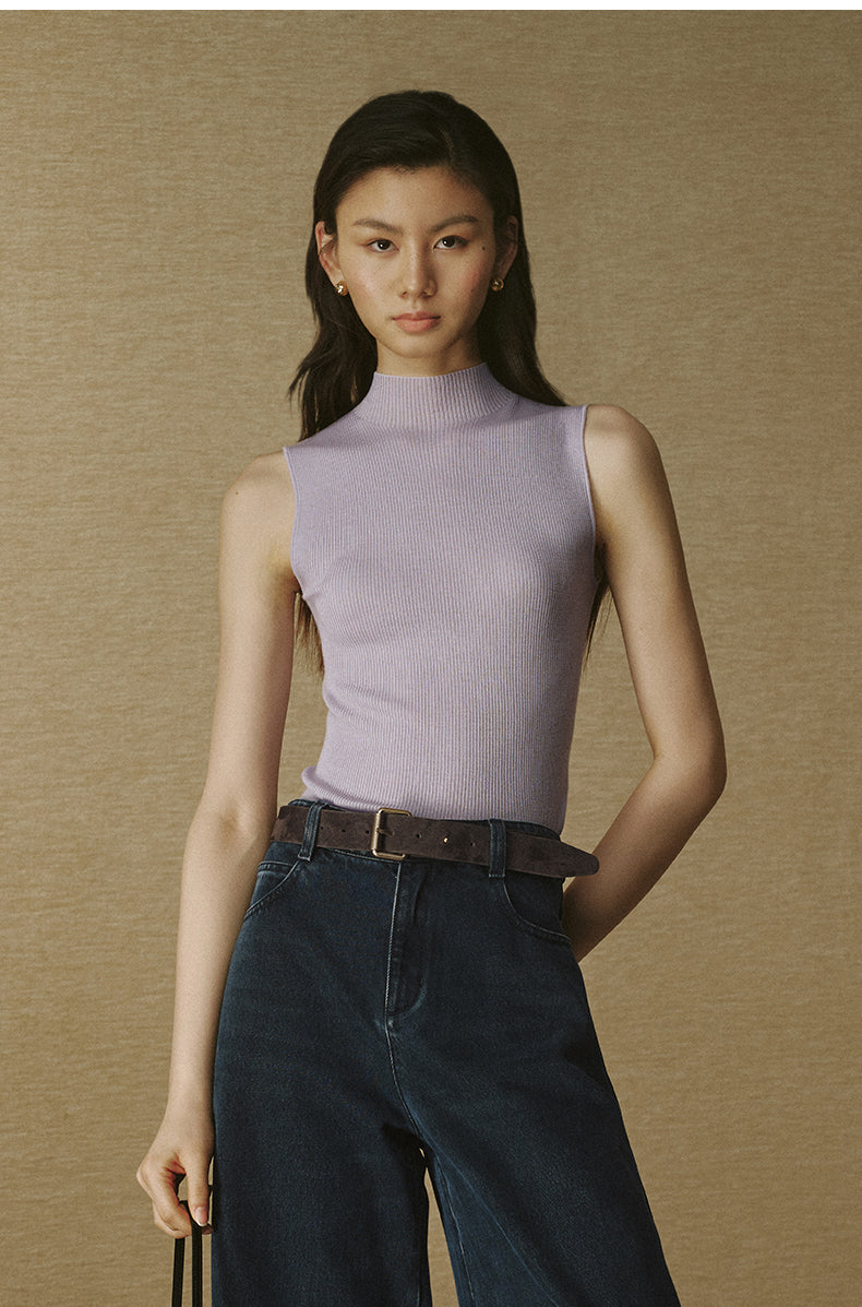 Seamless Wool Mockneck Tank - Dawn Purple
