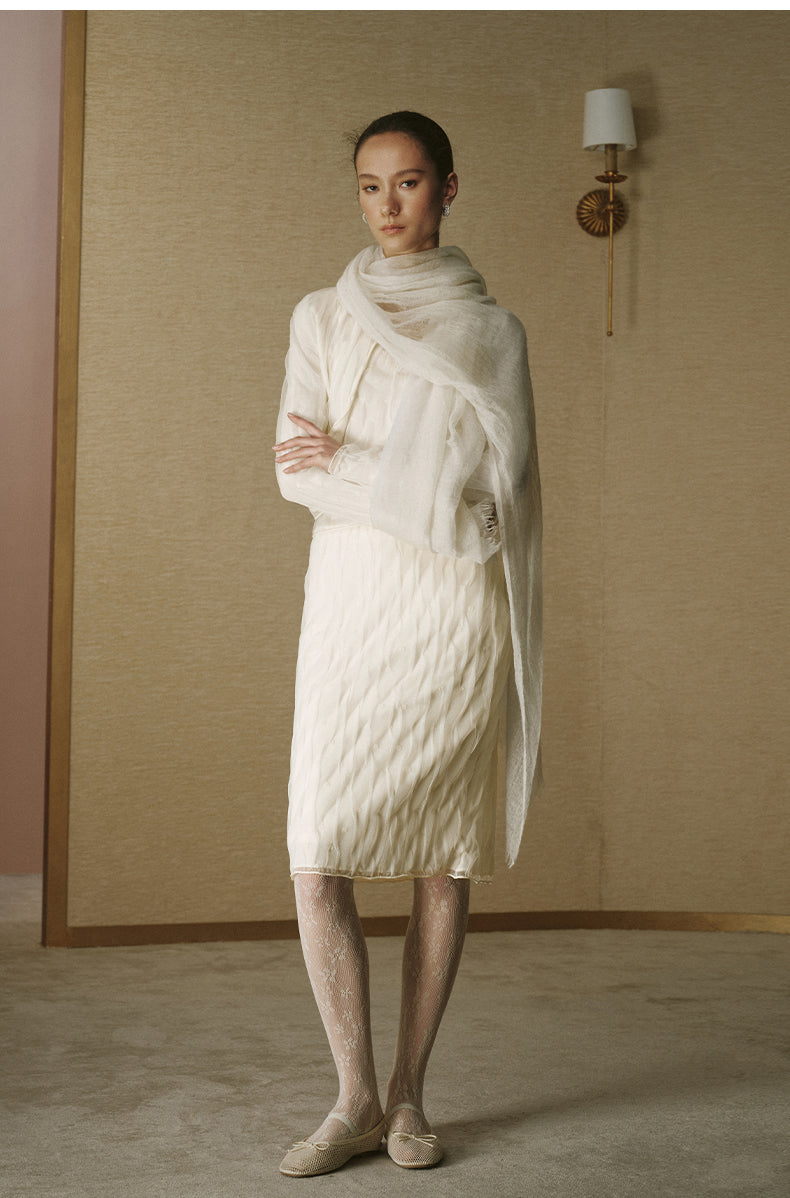 ZZ2FAKGH031 Double-Layer Dot Cardigan Vanilla White