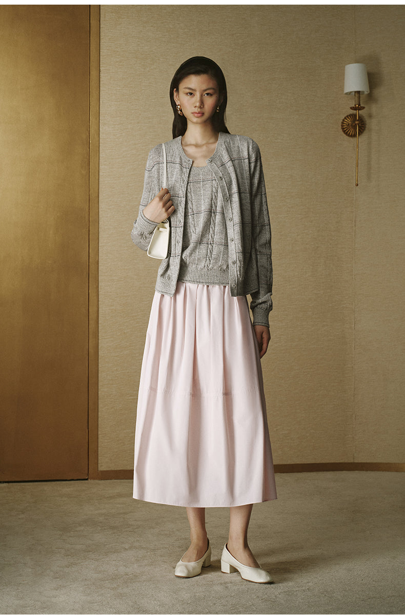 Silk Wool Cable Cardigan - Flecked Grey