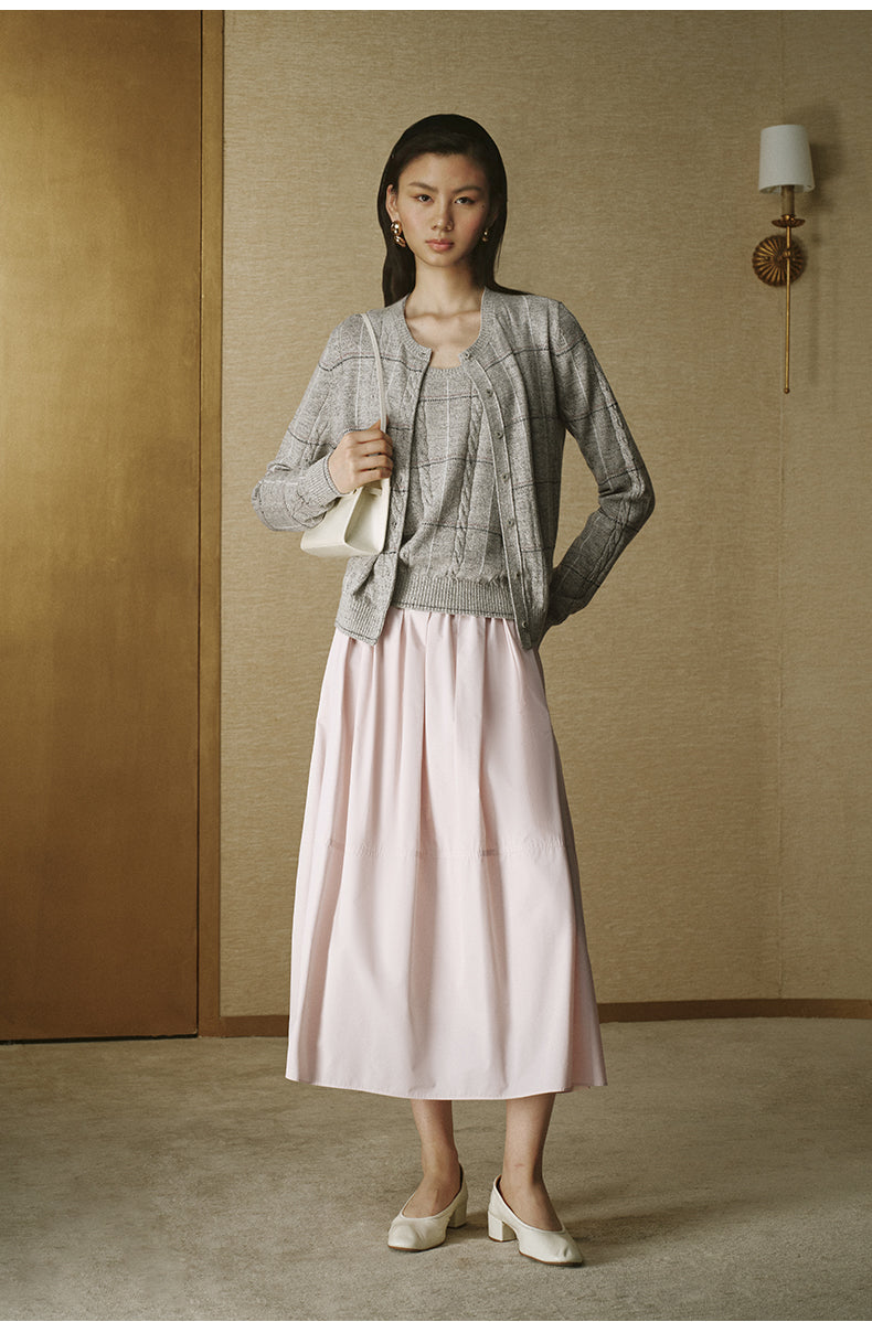 Silk Wool Cable Cardigan - Flecked Grey