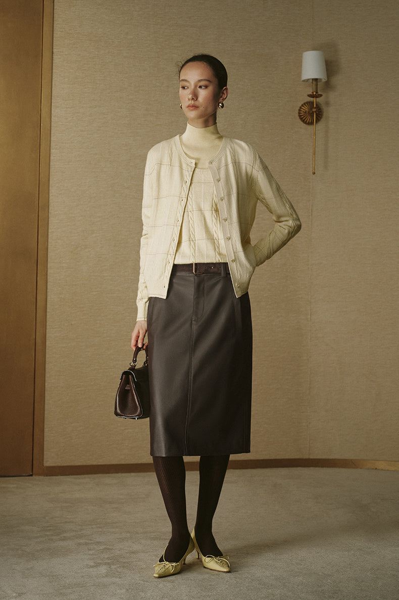 Silk Wool Cable Cardigan - Soft Mist Yellow