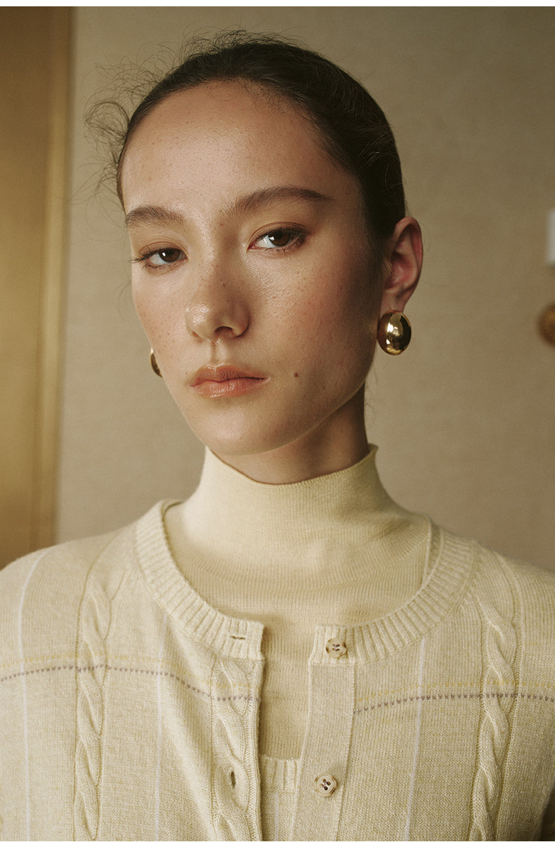 Silk Wool Cable Cardigan - Soft Mist Yellow