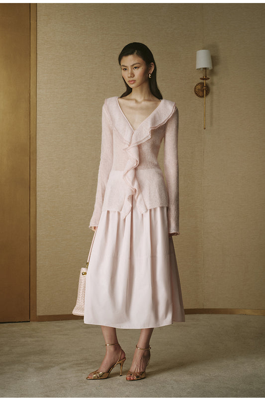 Mohair Ruffle Cardigan - Dusk Pink