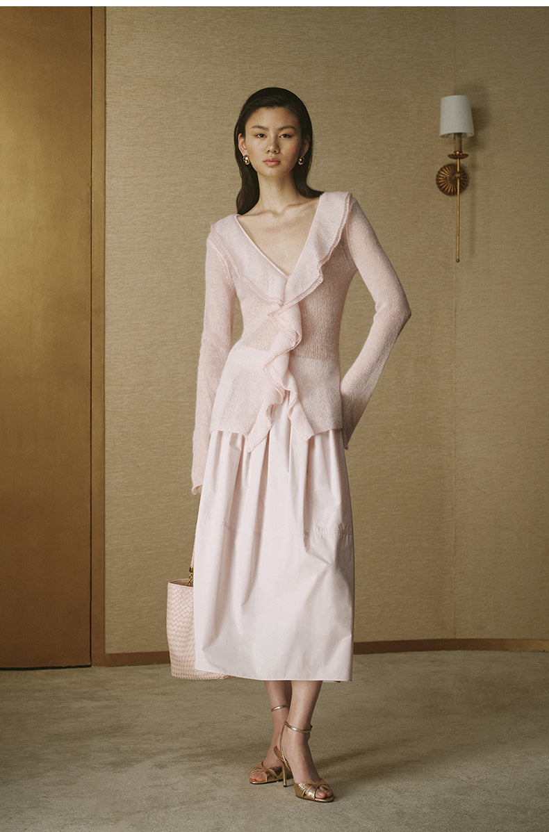 Mohair Ruffle Cardigan - Dusk Pink
