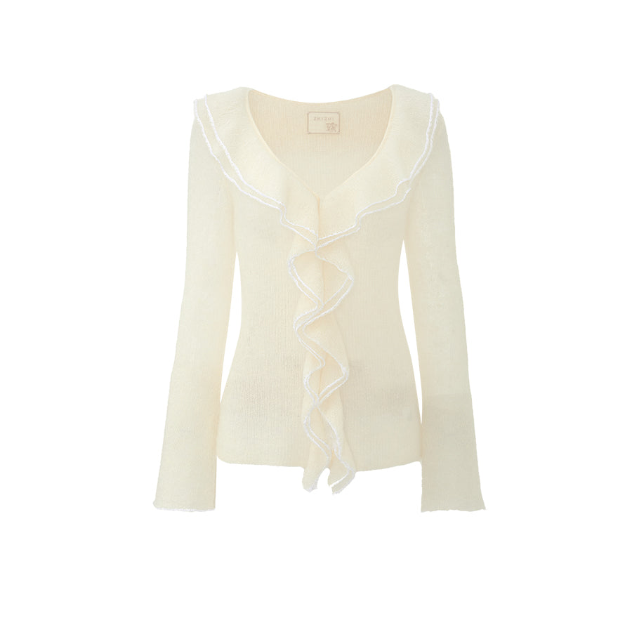 Mohair Ruffle Cardigan - Ivory White
