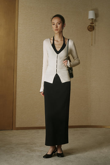 Contrast Layer Wool Knit - Ivory / Ink Black