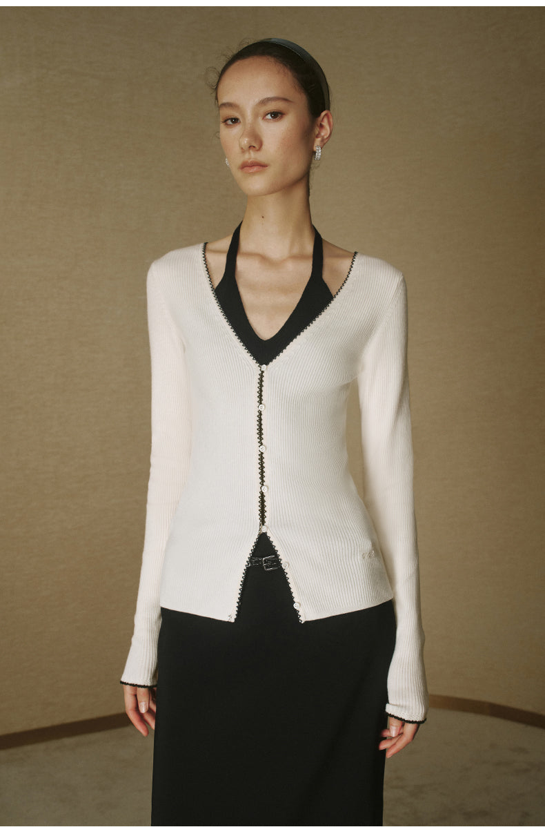 Contrast Layer Wool Knit - Ivory / Ink Black