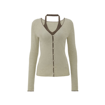 Contrast Layer Wool Knit - Jade Ivory / Light Tea Brown