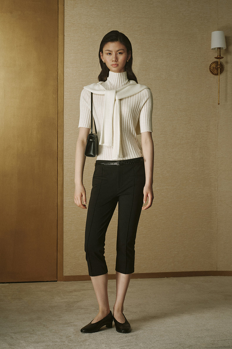 Seamless Cashmere Silk Mockneck - Ivory White