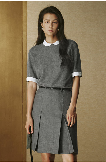 Detachable Collar Wool Knit - Stone Grey
