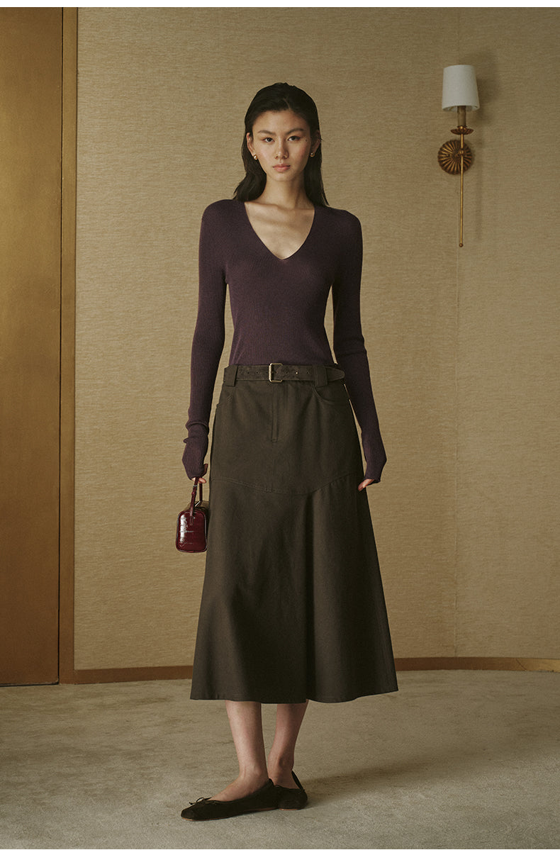 Seamless Wool V-Neck Top - Twilight Purple
