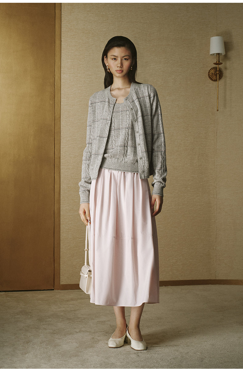 Silk Wool Check Knit Vest - Flecked Grey