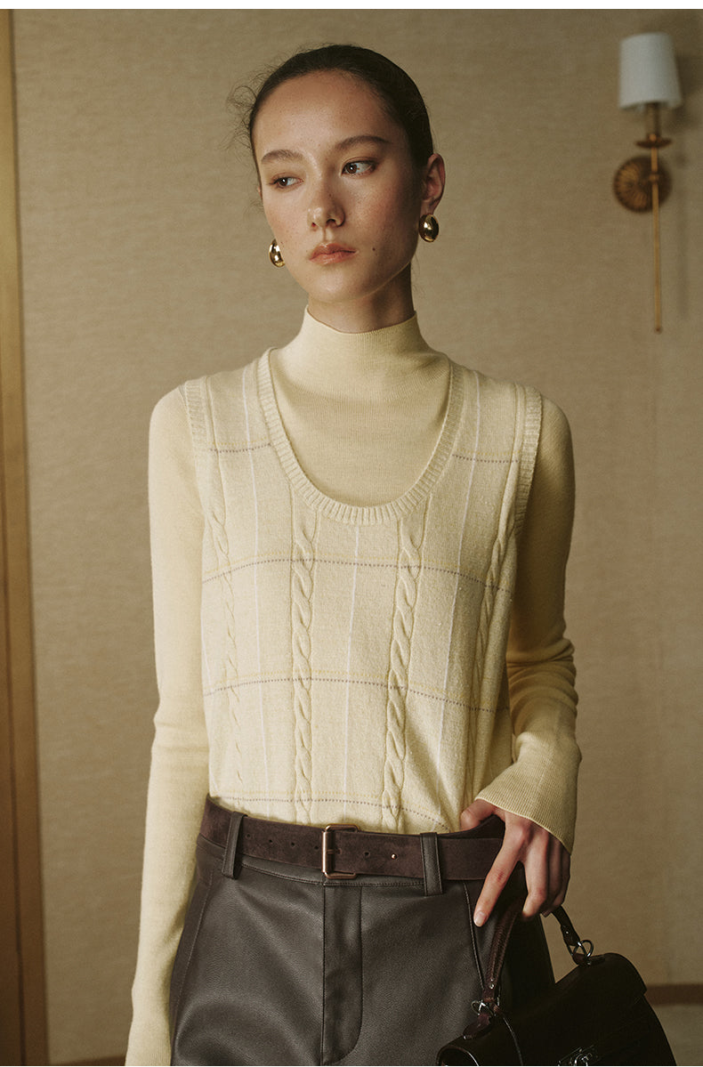 Silk Wool Check Knit Vest - Mulberry Yellow