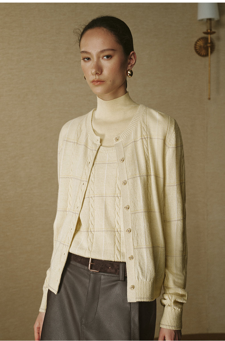 Silk Wool Check Knit Vest - Mulberry Yellow