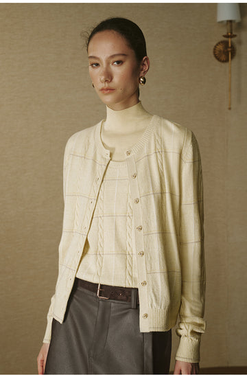 Silk Wool Check Knit Vest - Mulberry Yellow