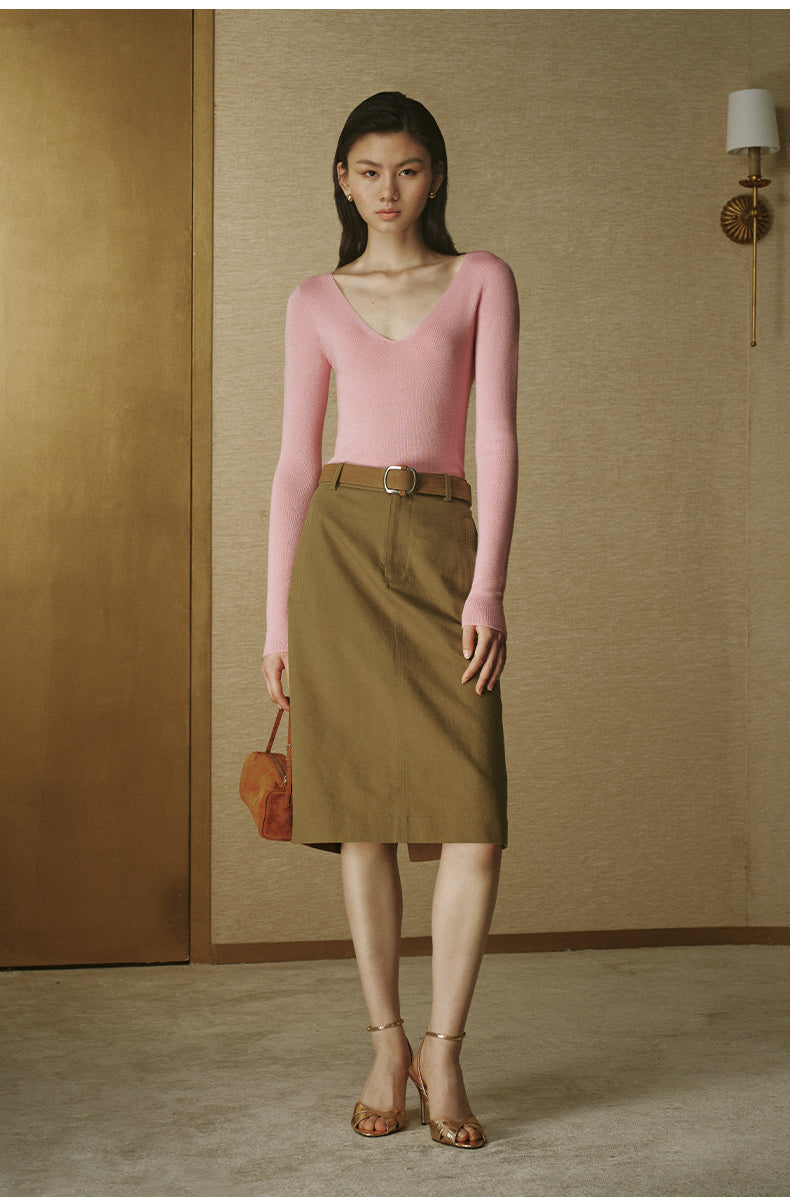 ZZ2FAKZL043 Seamless Wool V-Neck Tee Hibiscus Pink