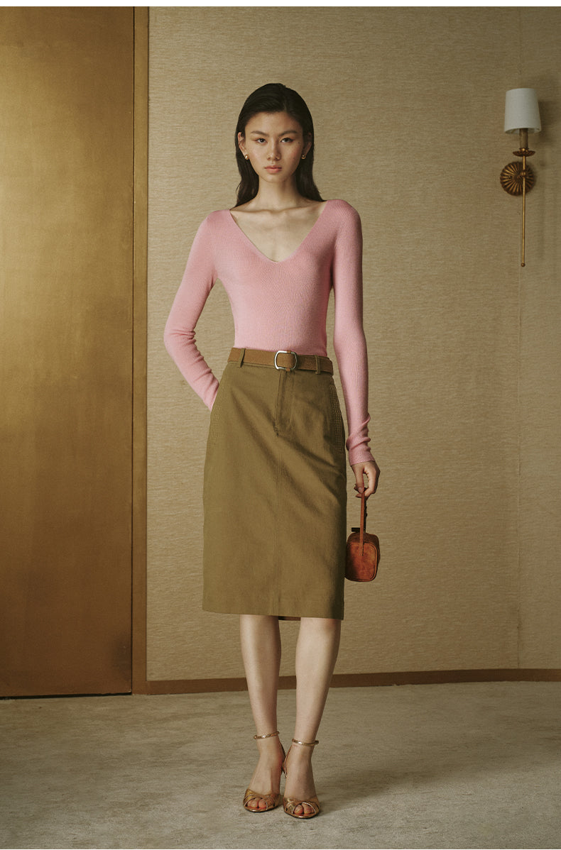 ZZ2FAKZL043 Seamless Wool V-Neck Tee Hibiscus Pink