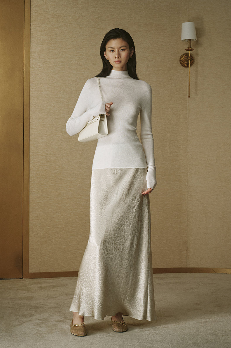 ZZ2FAKZL062 Seamless Wool Mockneck Ivory White