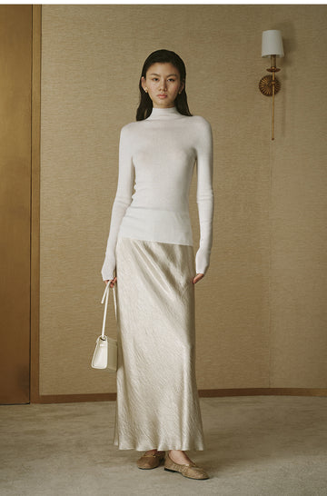 ZZ2FAKZL062 Seamless Wool Mockneck Ivory White