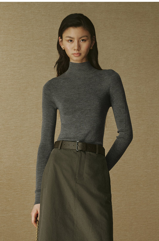 ZZ2FAKZL062 Seamless Wool Mockneck Deep Navy