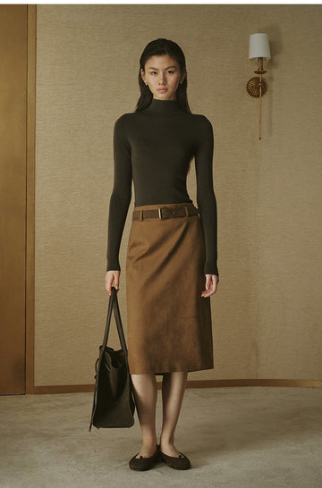 ZZ2FAKZL062 Seamless Wool Mockneck Umber Brown
