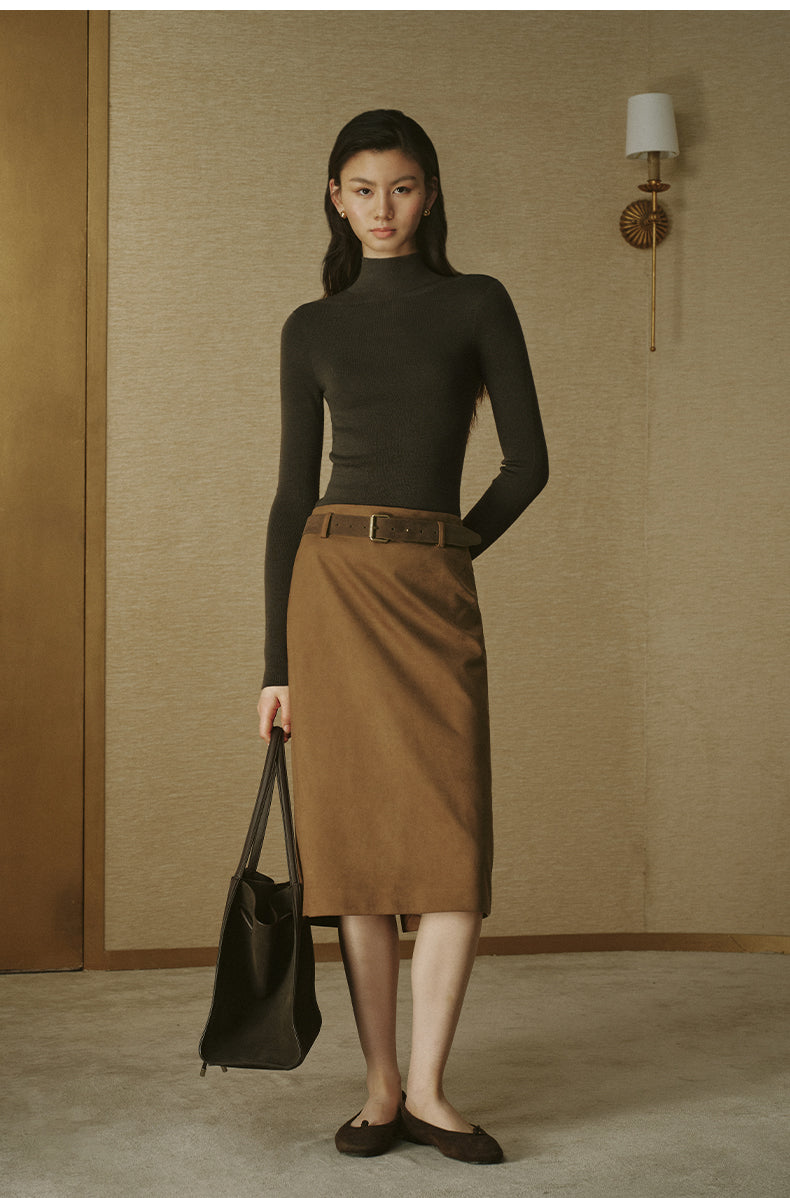 ZZ2FAKZL062 Seamless Wool Mockneck Umber Brown