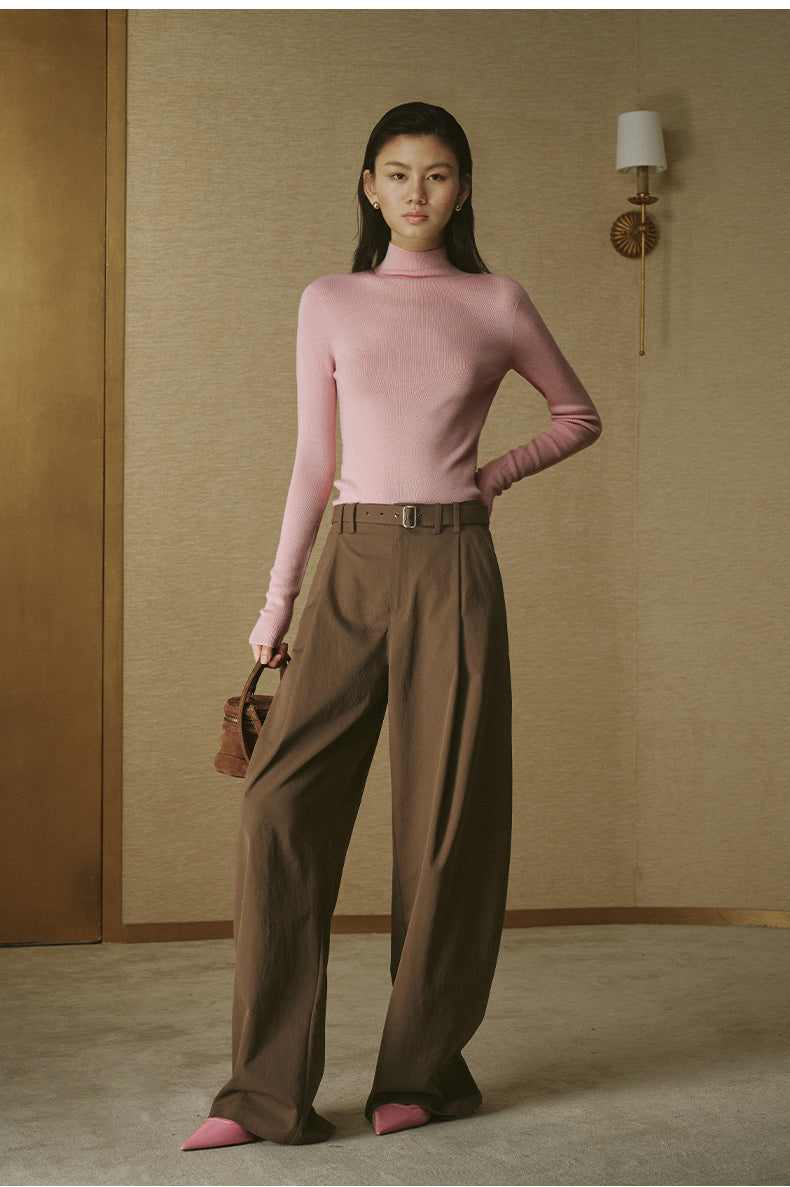 ZZ2FAKZL062 Seamless Wool Mockneck Hibiscus Pink