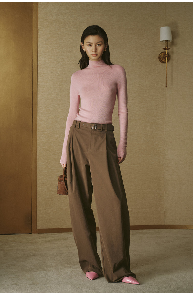 ZZ2FAKZL062 Seamless Wool Mockneck Hibiscus Pink