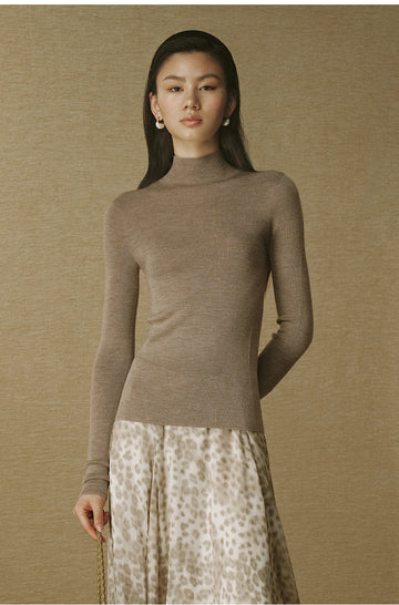 ZZ2FAKZL062 Seamless Wool Mockneck Warm Grey Beige
