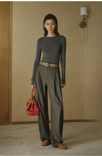 ZZ2FAKZL063 Seamless Wool Crewneck Pine Smoke Grey
