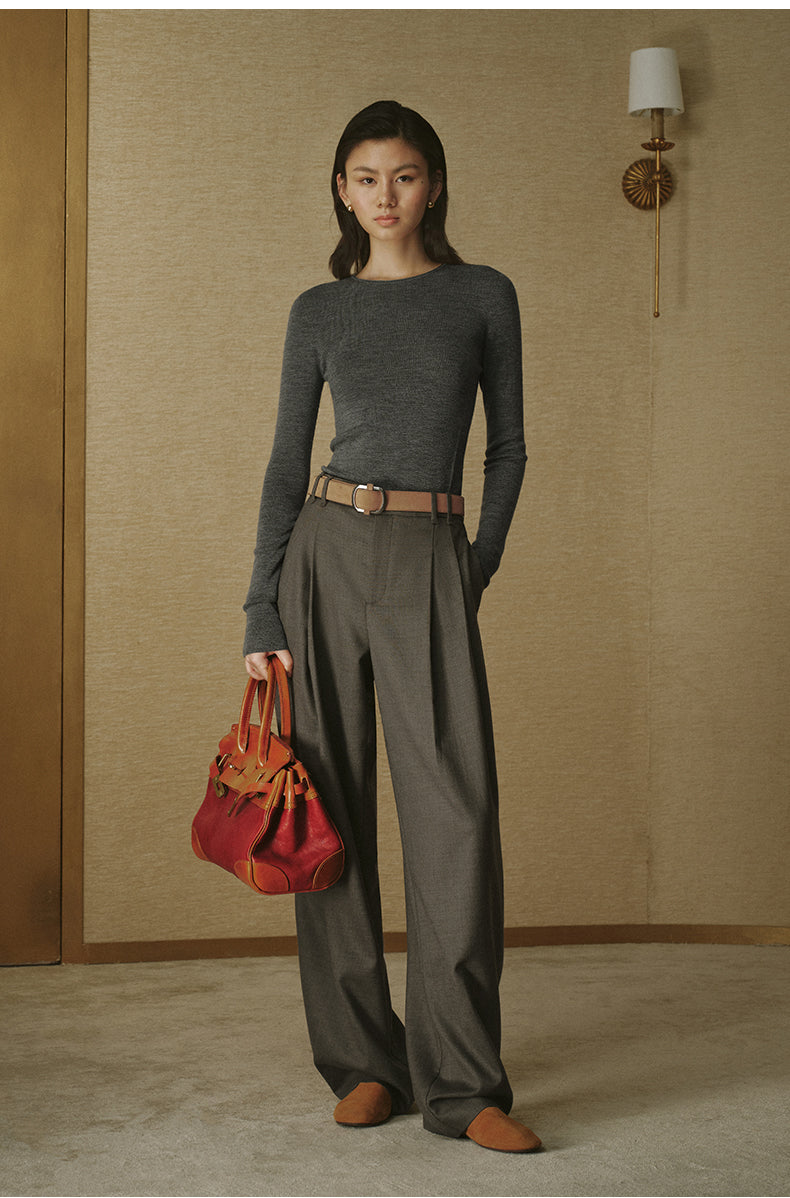 ZZ2FAKZL063 Seamless Wool Crewneck Pine Smoke Grey