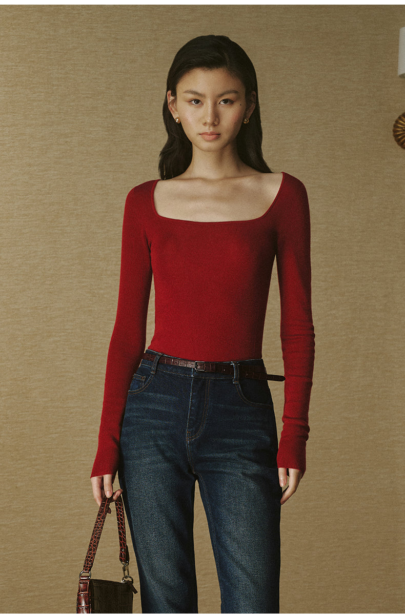 Seamless Wool Square-Neck Top in Cinnabar Red — look 3