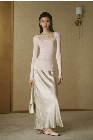 Seamless Wool Square-Neck Top in Dusk Pink — look 1