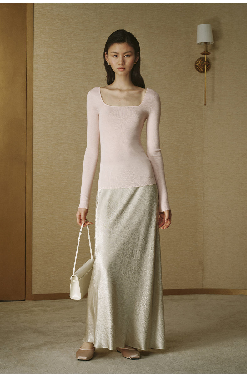 Seamless Wool Square-Neck Top in Dusk Pink — look 2
