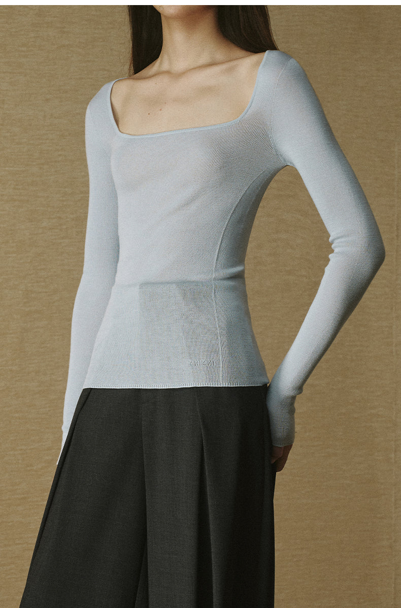 Seamless Wool Square-Neck Top in Pale Cloud Blue — look 2