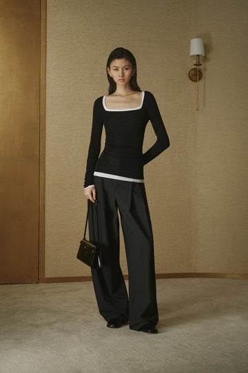 Seamless Wool Square-Neck Top in Smoky Ink Grey — look 2