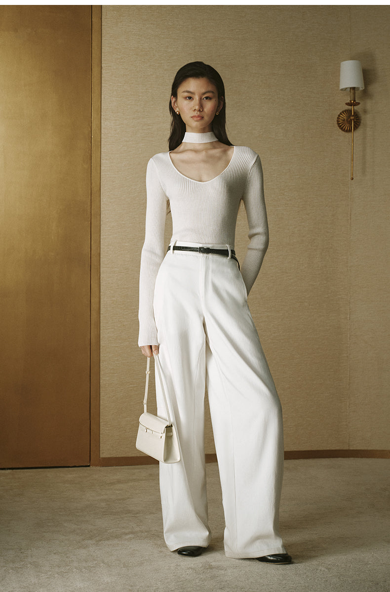 ZZ2FAKZL074 Wool Choker Sweater Ivory White