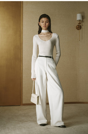 ZZ2FAKZL074 Wool Choker Sweater Ivory White