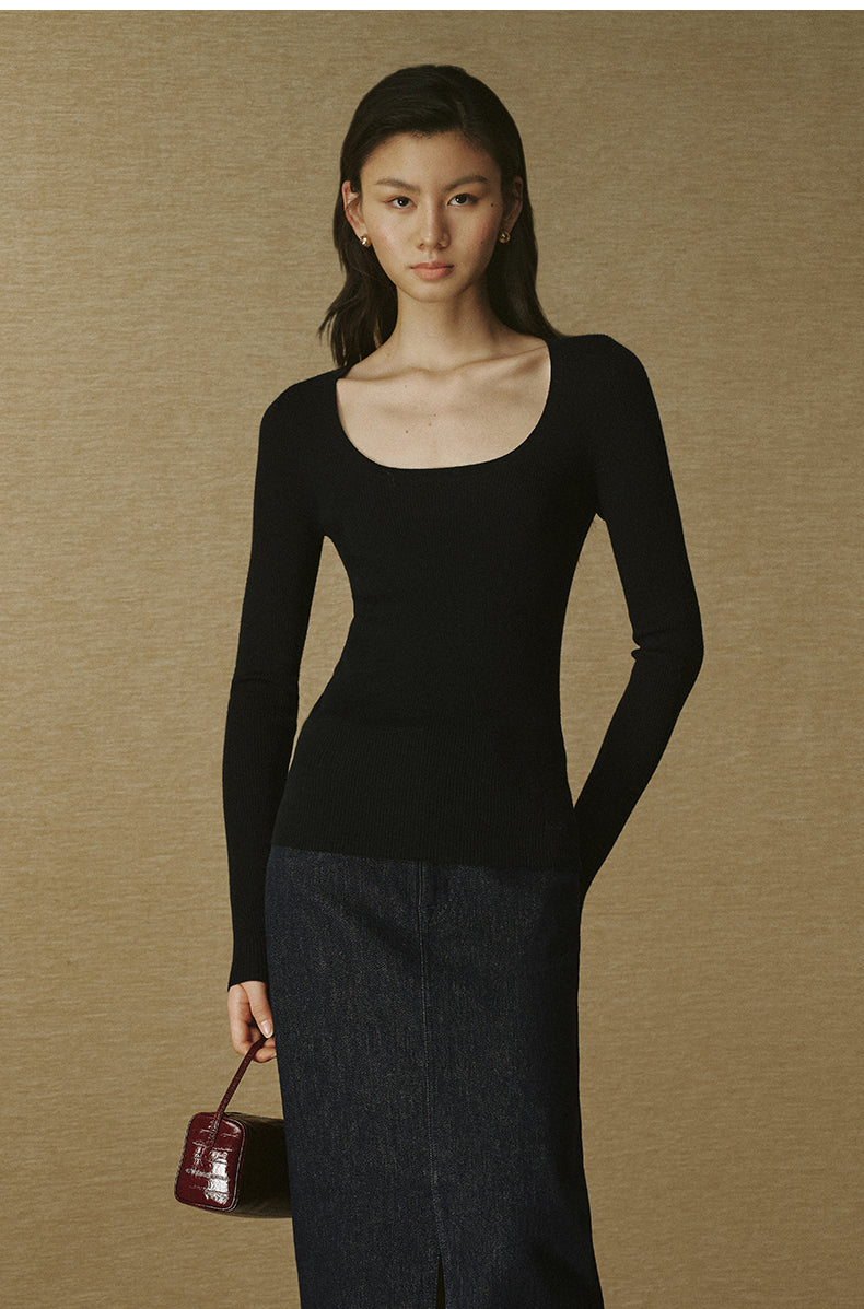 ZZ2FAKZL075 Seamless Wool Round-Neck Tee Ink Black