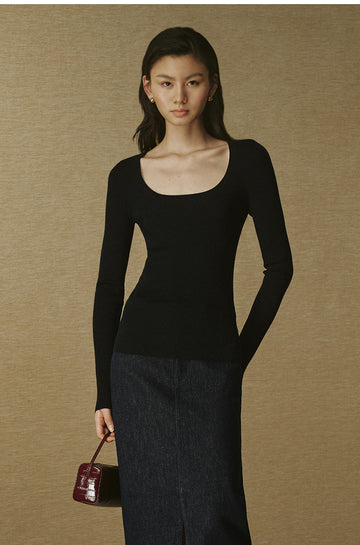 ZZ2FAKZL075 Seamless Wool Round-Neck Tee Ink Black