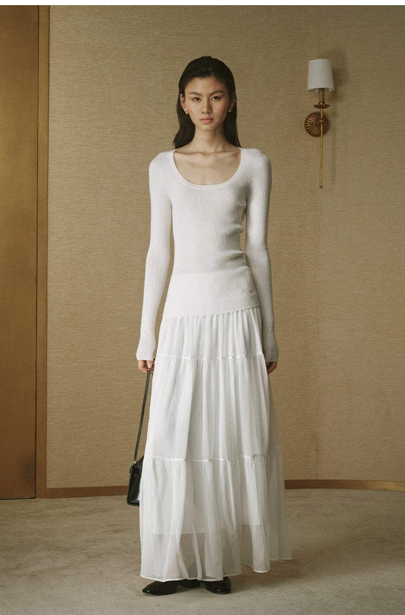 ZZ2FAKZL075 Seamless Wool Round-Neck Tee Ivory White