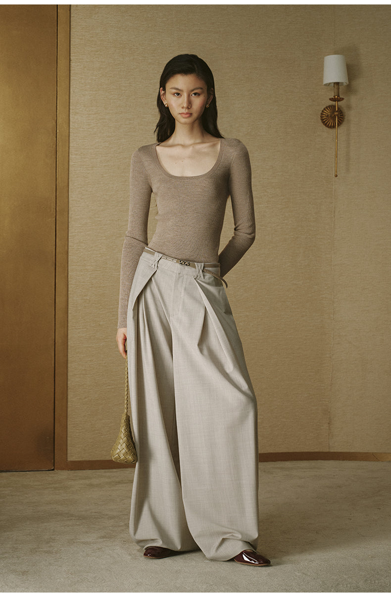 ZZ2FAKZL075 Seamless Wool Round-Neck Tee Warm Grey Beige