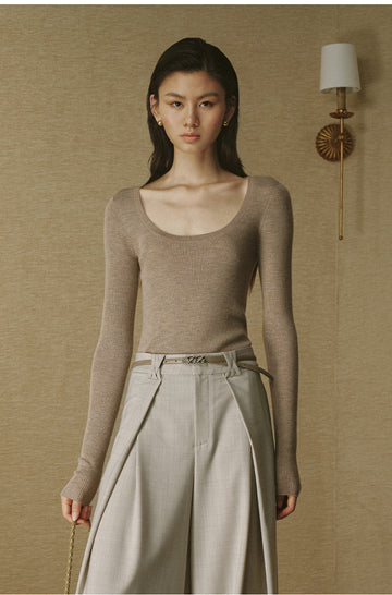 ZZ2FAKZL075 Seamless Wool Round-Neck Tee Warm Grey Beige